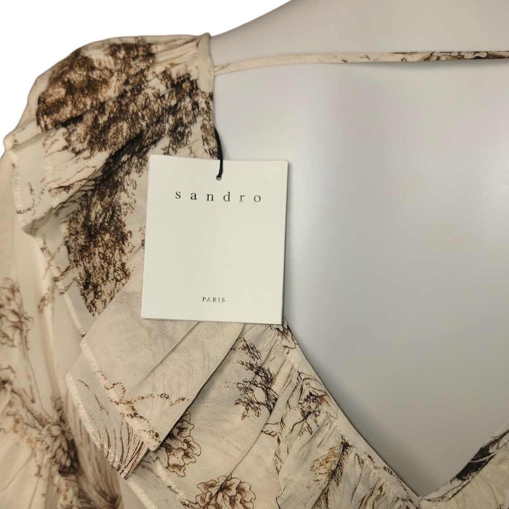 NWT $480 SANDRO Marro Ruffle Printed Midi Dress FR38 US 6 - Picture 8 of 8